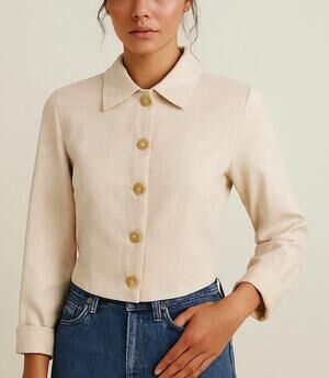 Zara | Beige Collared Button Up Top Small Shacket